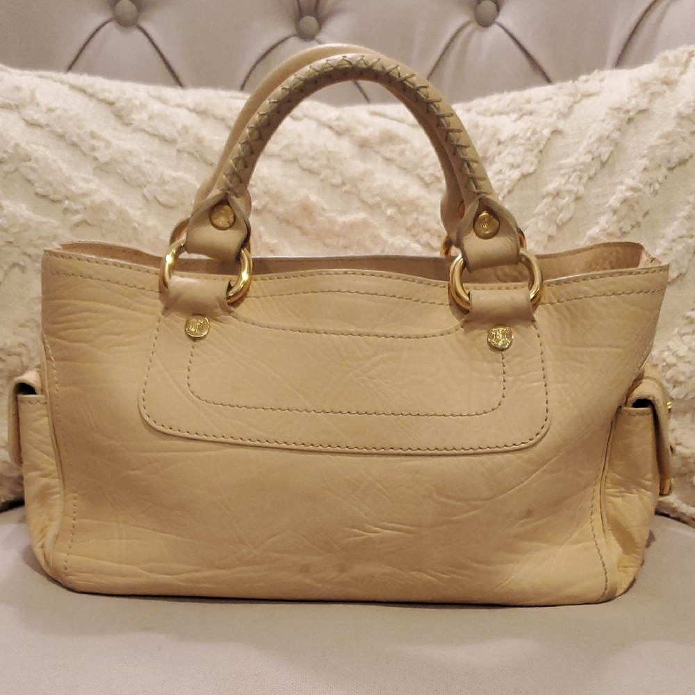 CELINE Beige Leather Satchel with Gold Accents - Picture 9 of 16